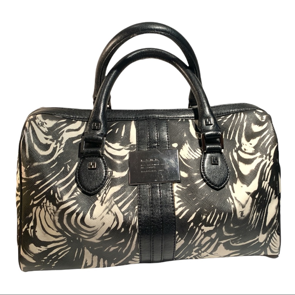 L.A.M.B Gwen Stefani Designer Zebra Boston Barrel Handbag Satchel Purse